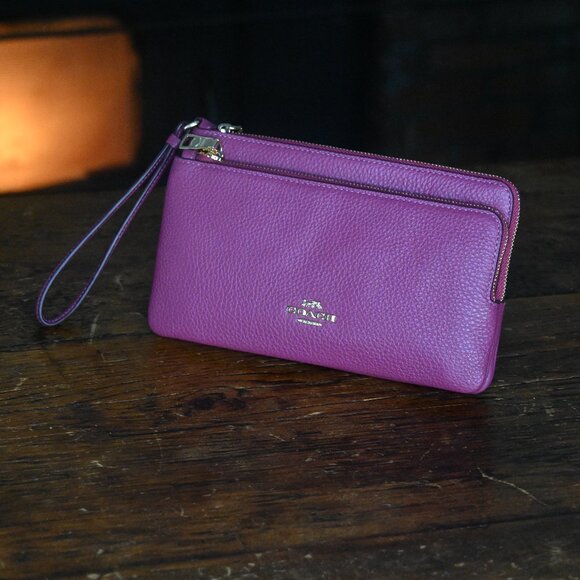 Coach Purple Pebbled Leather Wristlet - Picture 1 of 10